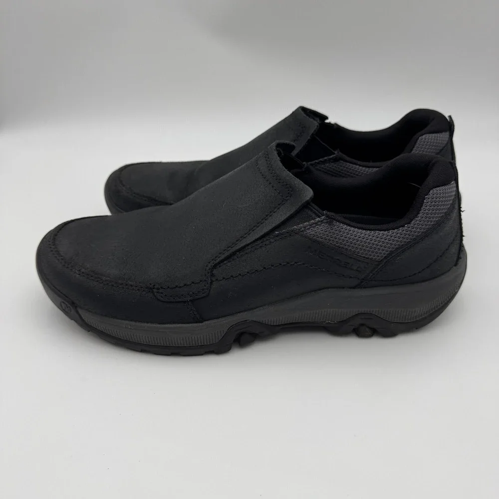 Merrell Mens Anvik Pace Moc Black Leather Slip On Hiking Shoes J95159 Size 10.5